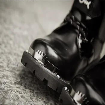 Korėjos versija mados vyrų moto batai trumpas pliušinis platformos pleištai odiniai batai plius dydis 39-44 žiemos kniedės juoda įkrovos