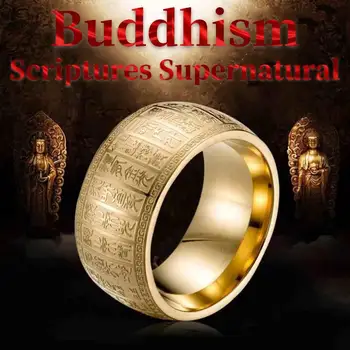 Išraižytas Senovės Kinų Daosizmas Budizmo Raštų Antgamtinių Mens Kietas Signet Egzorcizmo Rune Žiedai, Nerūdijančio Nykščio Buda Žiedas