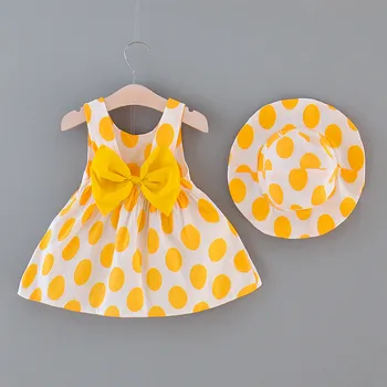 40# Bamblys Baby Girl Suknelės Vaikų Rankovių Dot Spausdinti Suknelė Princesė Dress + Hat Rinkinys, Vaikams Drabužiai Mergaitėms Платье