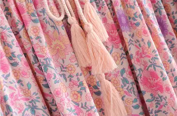 2019 Naujų Čekijos Jungiamąją iki Rožinės spalvos Gėlių spausdinti Suknelė Vasaros Etninės Moteris ilgomis Rankovėmis Kutas Trumpas Strappy Suknelės Atostogų Paplūdimyje