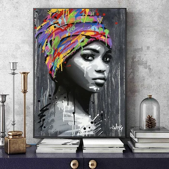 Grafiti Meno Afrikos Moteris, Drobė, Tapyba Šiuolaikinių Gatvės Menas, Plakatų ir grafikos Sienos Meno Portreto Nuotraukas, Namų Puošybai