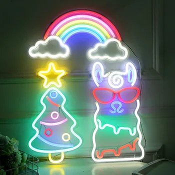 Mielas Gyvūnų Alpaka LED Neon Dekoratyvinis Naktį Šviesos Childen Spalvinga Neoninis Ženklas Lempa USB Led Stalo Lempa Namų Kambario Dekoro