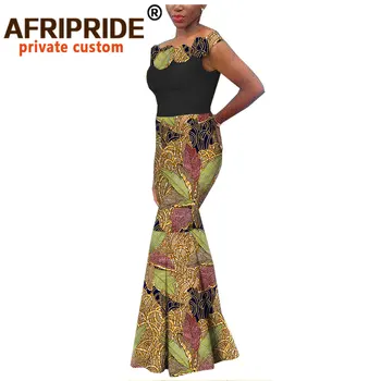 Afrikos vaškas trimitas šalis suknelė moterims AFRIPRIDE heidi bazin richi individualų užsakymą off peties grindų ilgis moterų suknelė A1925009