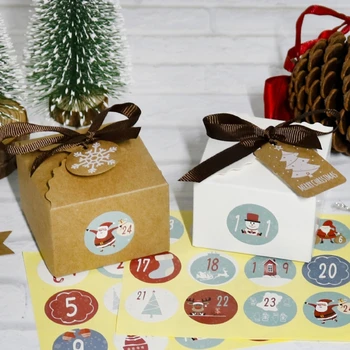 24 Rinkinių Kalėdų 1-24 Advento Kalendorius Kraft Popieriaus, Saldainių Dovanų Slapukus Dėžutė su Žymių Lipdukai, Juostelės, Dovanų Saugojimo Apdaila