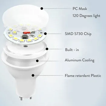 10vnt/daug GU10 LED Lempos, Prožektoriai, Lemputės 7W lampara 220V gu10 bombillas led Lampada Vietoje šviesos 7W Pakeisti 60 W, Halogeninės Lempos