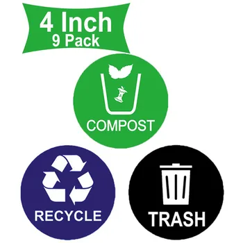 9Pack 4inch Perdirbti Lipdukas Šiukšlių Dėžės su ratukais Ženklas Komposto Pasirašyti Decal Vandeniui Organizuoti & Koordinuoti Šiukšlių, Atliekų Perdirbimas