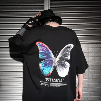 Hip-Hop Negabaritinių Marškinėliai Vyrams 2020 Streetwear Harajuku Drugelis Marškinėlius trumpomis Rankovėmis Medvilnės Prarasti HipHop T-Shirt Plius Dydis WG777