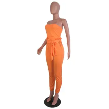 Europos mados vientisos spalvos atsitiktinis moterų kostiumas su slim fit, off peties, be rankovių liemenėlė ir kelnės