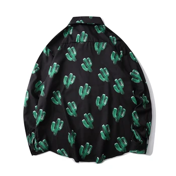 LINDSEY SEADER Marškinėliai Vyrams Kaktusas Spausdinti Kišenėje Juoda ilgomis Rankovėmis Vieną Krūtinėmis Marškinėliai Atsitiktinis Turas Sijonas Streetwear Overshirts