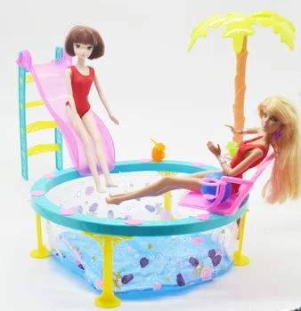 Lėlės priedai barbie lėlės, žaislai, plaukimo baseinas baldai skėtis paplūdimio kėdės skaidrių barbie lėlės baseinas žaislų rinkinys dovanų