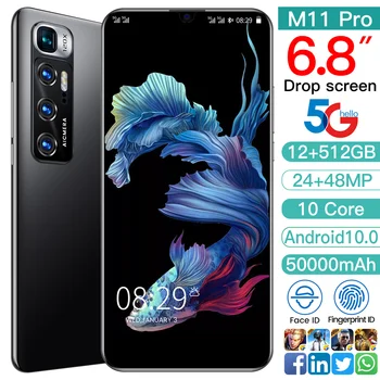 Išmanusis telefonas Xiao M11Pro Pasaulio Versija Deka Core Dual SIM 512G Quad Kamera, mobilusis telefonas Atrakinta 48MP 5000mAh 