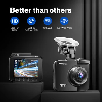 AZDOME Mini GS63H 4k Wifi Diktofonas 1080P Dvigubo Objektyvo galinio vaizdo Automobilį skaitmeniniai vaizdo įrašymo įrenginiai Super Naktinio Matymo Kamera integruota GPS Plataus Kampo Brūkšnys Cam