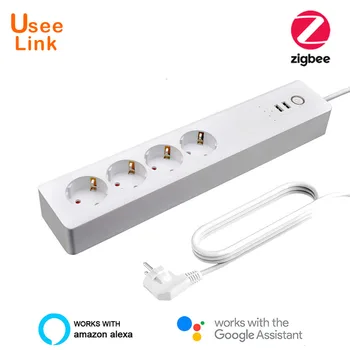 ZigBee Smart Power Strip ES/JK,UseeLink Smart Power Bar Kelis Lizdo ilgintuvas su 2 USB ir 4 KINTAMOSIOS srovės Kištukai, pagal Tuya