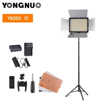 Yongnuo YN300-III 3200K-5500k spalvinės Temperatūros Pro LED Vaizdo Šviesos, vaizdo Kamera: ac adapteris, Baterija Šviesos Stendas