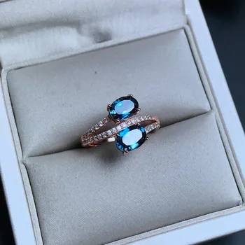 [MeiBaPJ]Klasikinis Didelis Fizinis London Blue Topazas Brangakmenio Žiedas Moterims Nekilnojamojo 925 Sterlingas Sidabro Fine Jewelry