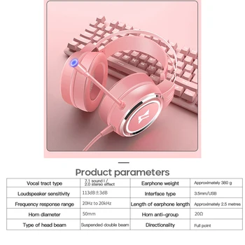 Galvos montuojamas Kompiuterinių Žaidimų Ausinės Rožinė Mergaitė Širdies 7.1 Kanalo Laidinio Live Transliacijos Su Mikrofonas PS4 Telefono PC