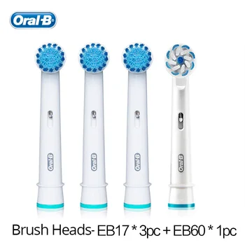 Oral-B Elektrinių dantų šepetėlį Vadovai Soft Bristle EB17+ EB60 Teptuku Vadovų Pakeitimo Giliai išvalyti Pašalinti Dėmes Oral-b 4Pcs/Pak