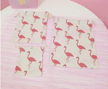 Flamingo Spausdinti Lininis Dovanų Maišelis 9x12cm 10x15cm 13x18cm pakuotėje 100 Gimtadienio Saldainių Džiuto Raišteliu Maišelis