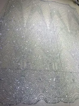 Naujo dizaino sidabro šviečia blizgučiai Išsiuvinėti net Nėrinių Audinys Priklijuotas Blizgučiai tiulio audinio seksuali suknelė 05536