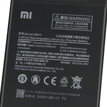 Xiao Mi Xiaomi Mi BN31 Autentiška Baterija Xiao mi5X Mi 5X BN31 Xiaomi Mi A1 Redmi Pastaba 5A Y1 Lite S2 Originalus Akumuliatorius +Įrankio