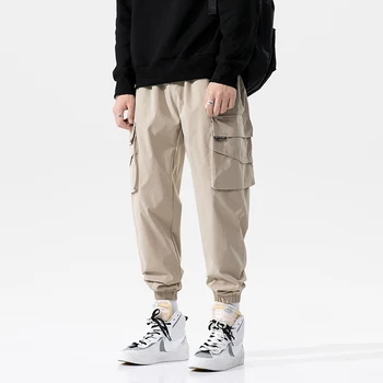 Streetwear Hip-Hop Krovinių Kelnės, vyriški Poilsiu Kelnes Multi-pocket Juodos Kelnės Harajuku Sportiniai, Laisvalaikio Sweatpants Vyras