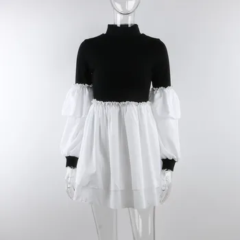 Forefair Elegantiškas Megztas Kratinys Suknelė Moterims Sluoksniuotos Rankovėmis Aukštu Kaklu 2021 Žiemos Megztinis Juodas Seksualus Šalies Moterų Mini Suknelė