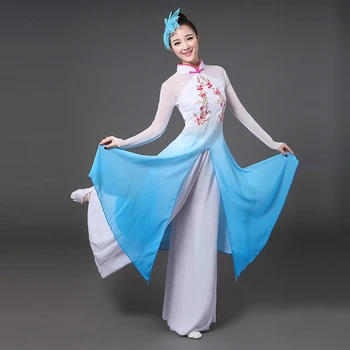 Kinų stiliaus hanfu klasikinio šokio kostiumų moterų nacionalinių šokių kostiumas ventiliatorius šokių tradicinės kinų kostiumas