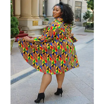 Afrikos Suknelės Moterims Spalvingas Geometrines Spausdinti 2021 M. Pavasarį Naujas ilgomis Rankovėmis Purus Suknelė, Mados Nereguliarus Streetwear Suknelė