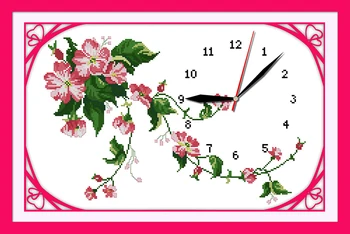 Laukinių rožių laikrodis ciferblatas kryželiu rinkinys 14ct 11ct skaičius spausdinimo drobės sieninis laikrodis siūlės siuvinėjimo 