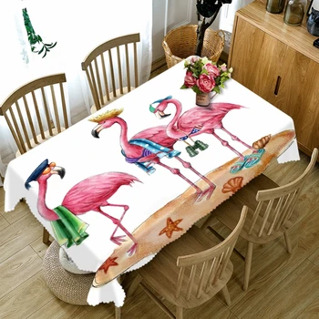 Šiaurės stiliaus Vestuvių 3D Turas Staltiesė Animacinių filmų Raudona Flamingo Modelis Plaunamas Poliesterio, Medvilnės, Stačiakampio formos Pietų Stalas Medžiaga