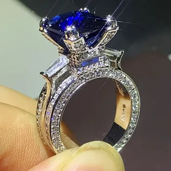 Choucong Nauja Unikali Prabangių Papuošalų 925 Sterling Silver Blue Sapphire Didelis CZ Diamond Šalies Eifelio Bokštas Moterims Vestuvinis Žiedas