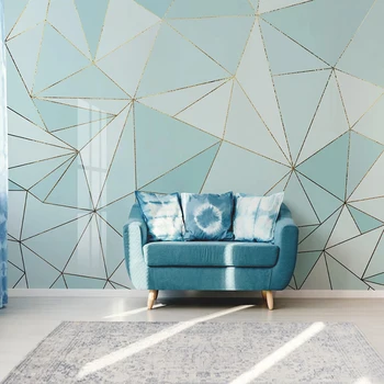 Custom 3D Sienos Freskos Šiuolaikinės Abstrakčių Geometrinių Aukso Linijų, Foto Tapetai Kambarį, TV, Sofa, Miegamojo mėlyname Fone Freskomis