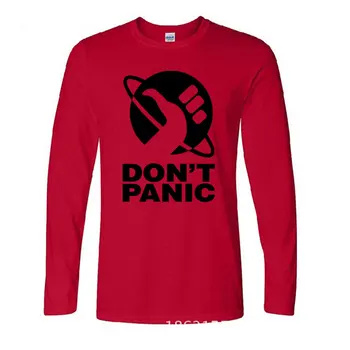 Naujas ilgomis rankovėmis Mados, Kad Keliautojus Vadovas Galaktikos Logotipą, nepanikuokite, Print T-Shirt Spausdinimas Įgulos Apykaklės Plius Dydis