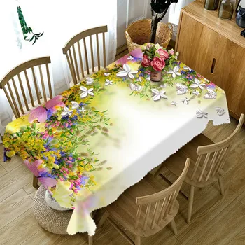 Geltona GĖLĖ staltiesė atspari vandeniui 3D stačiakampio formos staltiesė pokylių apskritojo stalo medžiaga individualų dydžio Pagalvėlė padengti