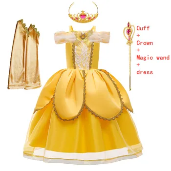 Mergaitės Belle Suknelė Fantazijos Shoulderless Princesė Kostiumas Vaikams Helovyno Cosplay Šalies Kamuolys Suknelė