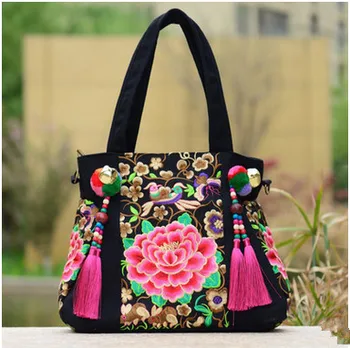 Mados siuvinėjimo Multi-naudoti Moterims Pirkinių maišelių!Gražus Gėlių aplikacija Lady Kutas Peties&Rankinės Derliaus atsitiktinis Vežėjas