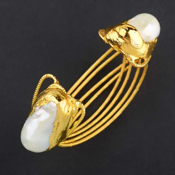 Dirbtiniu Būdu Išauginti Perlai White Keshi Perlų Bangle 24 K Aukso Padengtą Apyrankė