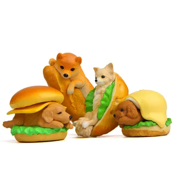 4PCS /Set Sweet Little Pet Šuo, Self-healing Serijos Šilto Maisto Gourmet Burger Šuo korėjos Versija, Kūrybinis Kraštovaizdis Lėlės