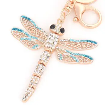 Mados Kristalų mielas dragonfly key chain bag pakabukas dragonfly automobilių metalo keychain kalnų krištolas raktas, žiedas, kalnų krištolas raktų pakabukai