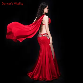 Naujas 2 gabalas moterų prabangūs rytietiški kostiumai šokio liemenėlė skydelis ne egiptas, veiklos rezultatų šokių šou raudona suknelė, mėlyna, royal mėlyna