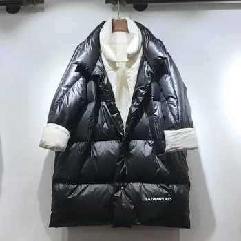 Korėjos Žiemos puffer jacket Moterims žemyn Kailio 2020 Metų Žiemos Mados Nauja Balta Antis Žemyn Šalikas Ilgas Laisvas Plius Dydis Storas Kailis YRF262