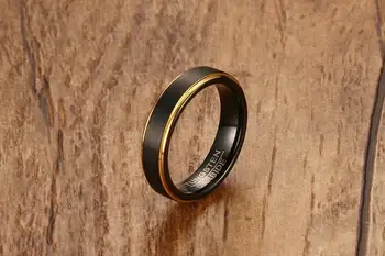 POYA 5mm Juodas Volframo Žiedas Vyrai Moterų Vestuvių Juostoje su Matinio Aukso Kraštų Comfort Fit