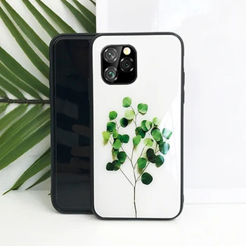 Grūdintas Stiklas Atveju iPhone, 11 Pro Max Blizgus Žaliųjų augalų Bijūnas Hard Cover For iPhone 