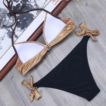 Melphieer Aukso Bikini Įdegio Bikini Komplektas Blizga maudymosi kostiumėlį Push Up Biquini Plius XXL dydžio maudymosi Kostiumėliai, Maudymosi Plaukimo Kostiumas Moterims