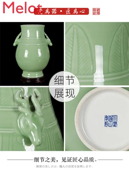 Jingdezhen Antikvariniai Porceliano Mėlyna Glazūra Vaza su Dviem Ausis Gėlių kompozicijų Kinų Stiliaus