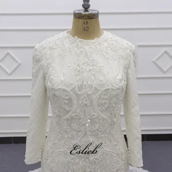 Eslieb Undinė aukštos kokybės vestuvių suknelės, Plius dydis nėrinių kristalų vestuvių suknelė 2020 m O-kaklo Musulmonų Vestuvių suknelės Kinija