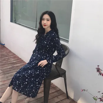 Ilgomis Rankovėmis Suknelė Moterims Nėrinių Šifono Lieknas Gėlių Spausdinti Korėjos Stiliaus Vasaros Prašmatnus Moterų Paaugliams Vestidos Nauja Madinga Retro