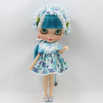 Komplektai Blyth lėlės Mėlyna Gėlių suknelė su plaukų juosta apsirengti 1/6 LEDINIS NEO BJD ledinis dbs