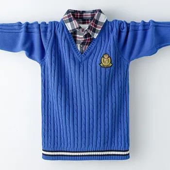 Vaikų drabužiai Berniukas medvilnės megztinis apykaklės megztinis 5-16 metų amžiaus