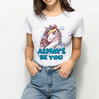 Nauja siunta T-shirt Moterų Vienaragis marškinėliai Moterims Estetinės Gyvūnų ropa mujer Mados moteriški marškinėliai Universalus Negabaritinių Marškinėlius